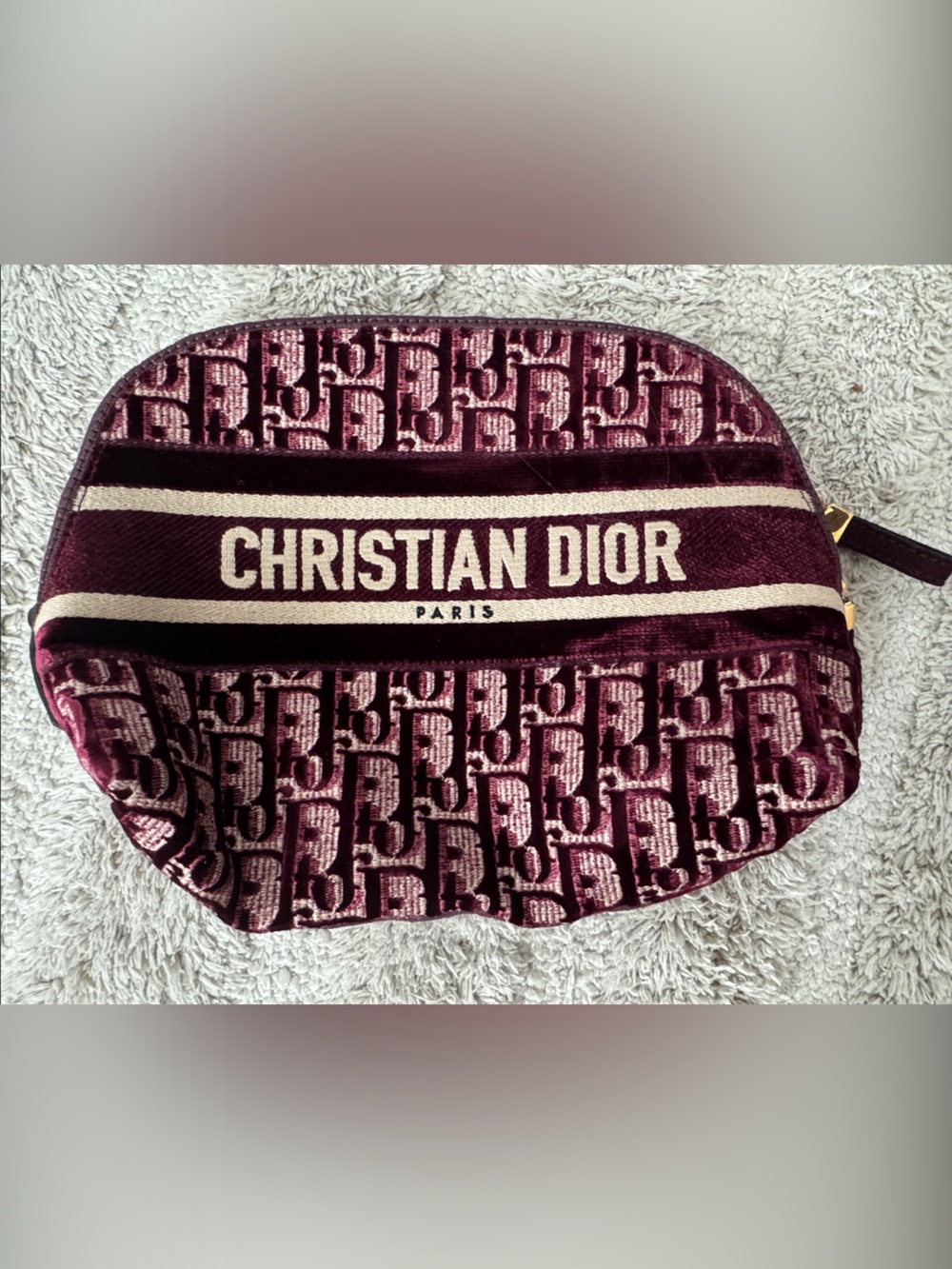Dior Burgundy Christian Dior Monogram Cosmetic Pouch